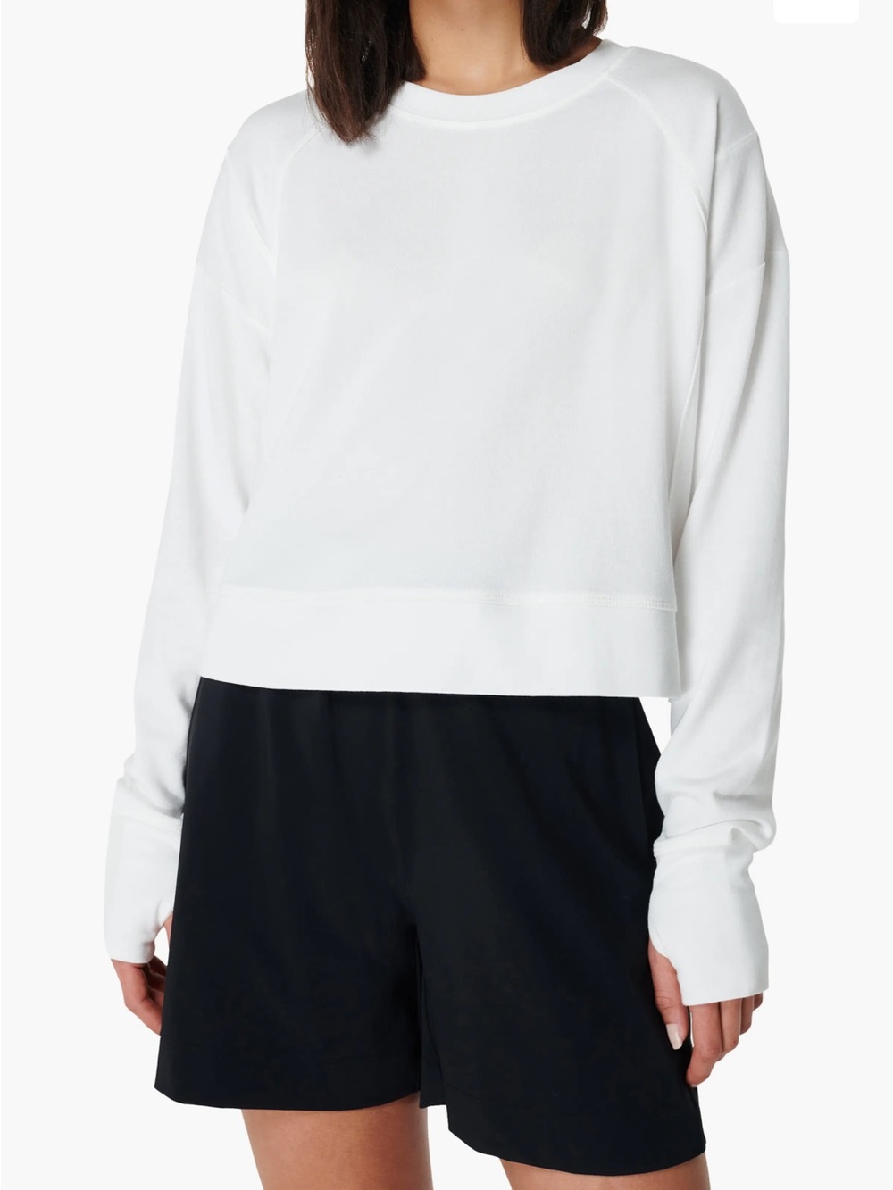 Sweaty Betty Top After Class Crop Sweatshirt SB5622C White Thumbholes Size S